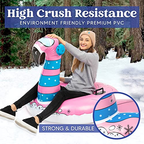JOYIN 47” Inflatable Snow Tube for Kids and Adults, Heavy-Duty Snow Tube for Sledding, Great Inflatable Snow Tubes for Winter Fun and Family Activities (Flamingo)