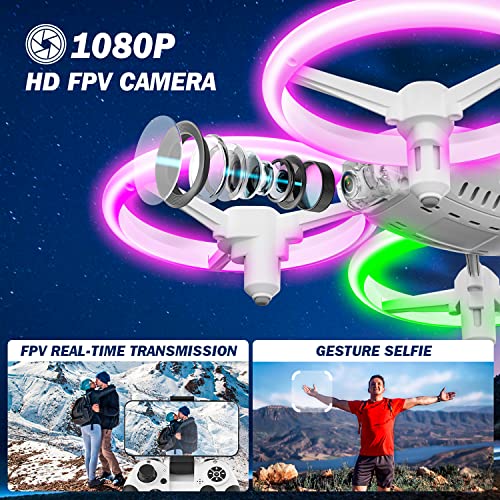 Q9C RC Drone with 720P HD FPV Camera for Kids and Adults Cool Toys Gifts for Boys Girls Teenage with LED Light,Propeller Full Protect,Hobby Quadcopter with Altitude Hold,2 Batteries and Remote Control,Easy to Fly