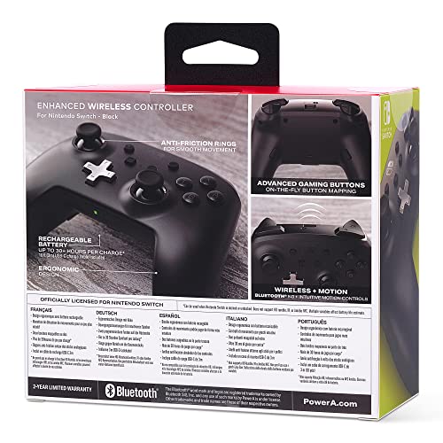 PowerA Enhanced Nintendo Switch Controller Wireless - Black, Rechargeable Pro Controller for Switch, Immersive Motion Control and Advanced Gaming Buttons