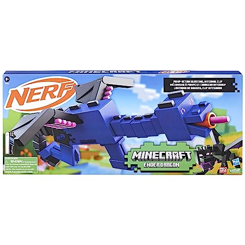 Nerf Minecraft Ender Dragon Blaster, 4-Dart Internal Clip, 12 Nerf Elite Foam Darts, Design Inspired by Minecraft Mob in The Game