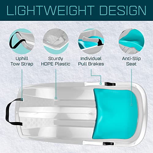 Gizmo Riders Tron Snow Sleds for Kids - Toboggan Sled, Bobsled, Durable Plastic Sled with Hand Brakes, Tow Strap, Anti-Slip Seat, Lightweight, Outdoor Toys, Snow Toys, Ages 3+, Up to 120 lbs