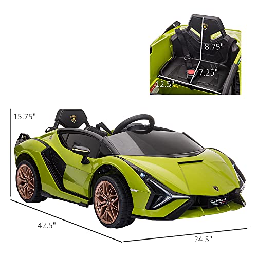 Aosom Lamborghini SIAN Licensed Kids Ride On Car, 12V Battery Powered Electric Sports Car Toy with Remote Control, Horn, Music, & Headlights for 3-5 Years Old, Green