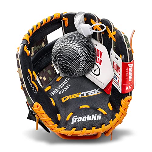 Franklin Sports Kids Baseball + Teeball Glove + Ball Set - RTP Youth Baseball Glove + Foam Ball - Boys + Girls - Orange - Right Hand Throw - 9.5"