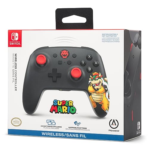 PowerA Wireless Nintendo Switch Controller - King Bowser, AA Battery Powered (Battery Included), Nintendo Switch Pro Controller, Mappable Gaming Buttons, Officially Licensed by Nintendo
