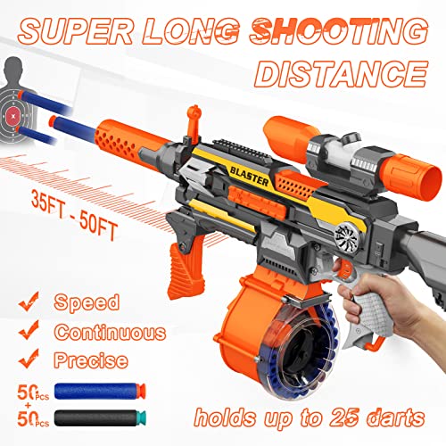 Xmifer Toy Guns Electric Machine Gun for Nerf Guns Automatic, Nerf Guns Sniper with Scope, 2 Magazines Tactical Vest Kit with 100 Darts, Nerf Guns for Kids Ages 8-12 Toy Gifts for Birthday Christmas