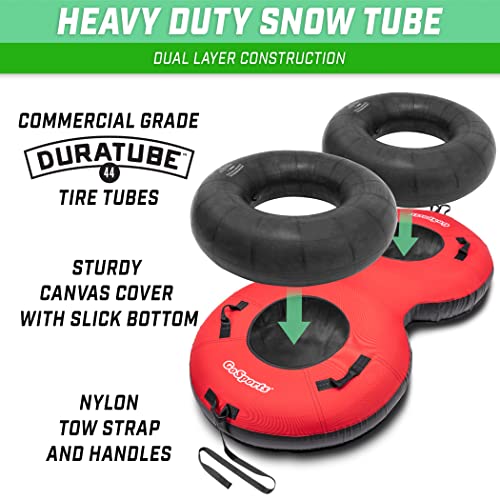 GoSports Heavy Duty 2 Person Winter Snow Tube with Premium Canvas Cover - America, Blue, Red or Retro