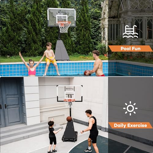 Aimking Portable Basketball Hoop Outdoor System with 29-44 Inch Shatterproof Backboard, 3.2FT-10FT Height Adjustable Basketball Goal System for Youth/Teens/Adults Indoor Outdoor