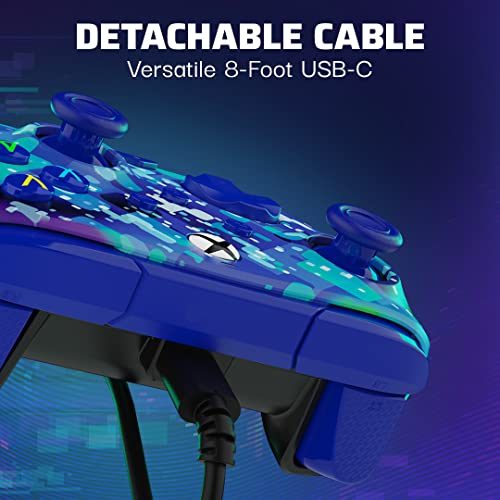 PDP Gaming REMATCH Advanced Wired Controller Licensed for Xbox Series X|S/Xbox One/PC, Customizable, App Supported - Glitch Blue (Amazon Exclusive)