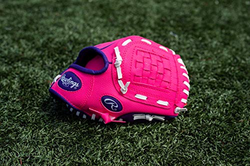 Rawlings | PLAYERS Series T-Ball & Youth Baseball Glove | Right Hand Throw | 9" | Pink/Purple with Ball