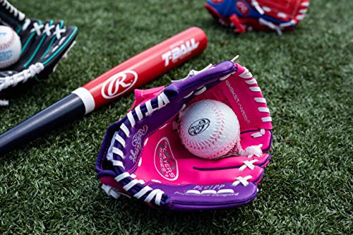 Rawlings | PLAYERS Series T-Ball & Youth Baseball Glove | Right Hand Throw | 9" | Pink/Purple with Ball