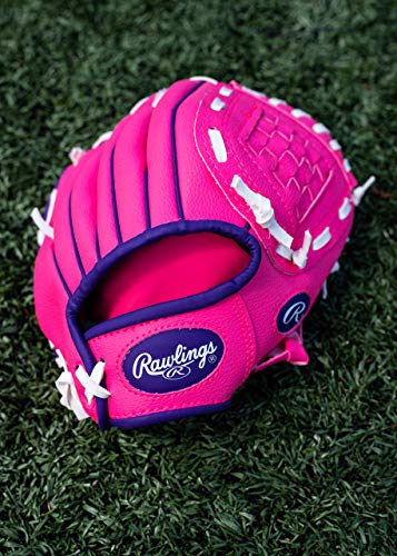 Rawlings | PLAYERS Series T-Ball & Youth Baseball Glove | Right Hand Throw | 9" | Pink/Purple with Ball