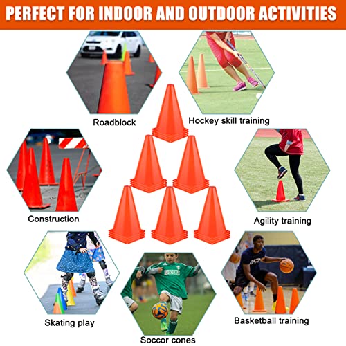 7 Inch Cones Sports, 24 Pack Orange Soccer Cones Agility Field Marker Plastic Traffic Training Cones for Basketball Football Skating Drills Practice - Indoor and Outdoor Festive Events Obstacle Course