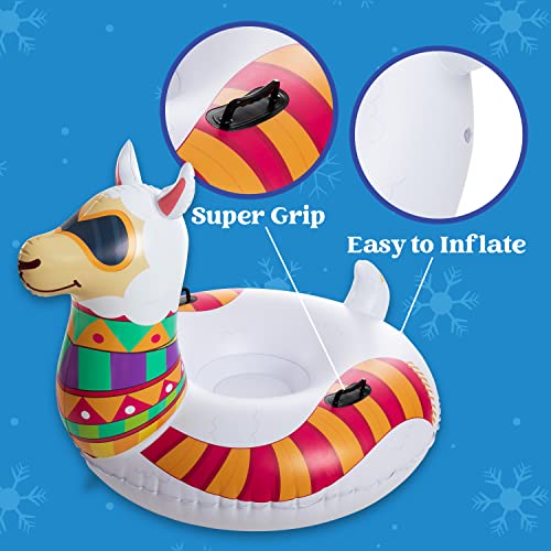 JOYIN 47” Inflatable Snow Tube for Kids and Adults, Heavy-Duty Snow Tube for Sledding, Great Inflatable Snow Tubes for Winter Fun and Family Activities (Llama)