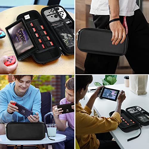 ivoler Carrying Case for Nintendo Switch and NEW Switch OLED Model(2021),Portable Hard Shell Pouch Carrying Travel Game Bag for Switch Accessories Holds 10 Game Cartridge (Black)