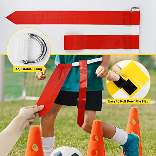 Flag Football Set, 14 Player Flag Football Belts Kit, Includes 14 Belts, 42 Flags,12 Cones and Storage Bag (Red-Yellow)