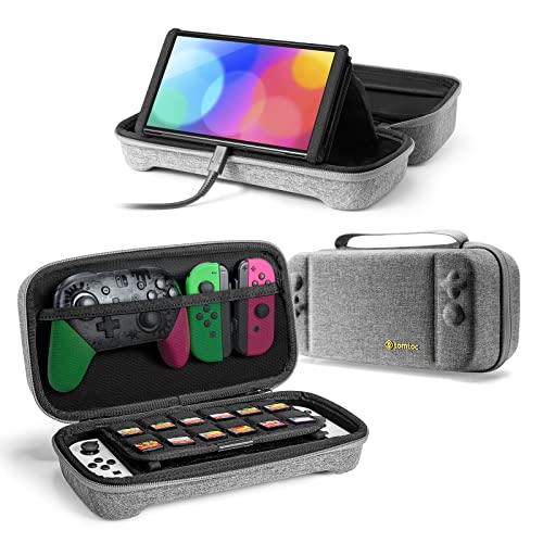 tomtoc Carrying Case for Nintendo Switch/OLED Model, Large Travel Switch Case with Pocket for Pro Controller, Joy-con Grip or AC Adapter, Protective Portable Carry Case with 24 Game Cartridges, Stand