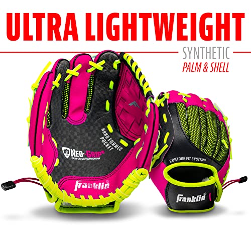Franklin Sports Teeball Glove - Left and Right Handed Youth Fielding Glove - Neo-Grip - Synthetic Leather Baseball Glove - 9.0 Inch Left Hand Throw - Ready To Play Glove with Ball - Pink