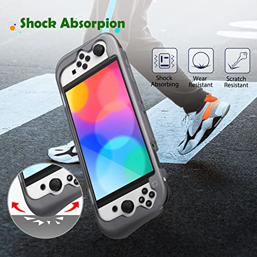 Fintie Case for Nintendo Switch OLED Model 2021with 3 Game Card Slots, Anti-Slip Soft Silicone Shockproof Protective Cover, Ergonomic Grip Case for Switch OLED Model Console 7.0", Gray