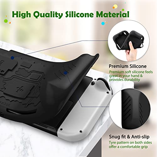 Fintie Case for Nintendo Switch OLED Model 2021with 3 Game Card Slots, Anti-Slip Soft Silicone Shockproof Protective Cover, Ergonomic Grip Case for Switch OLED Model Console 7.0", Black