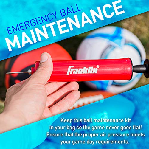 Franklin Sports Ball Pump Kit -7.4" - Perfect for Basketballs, Soccer Balls and More - Complete Hand Pump Kit with Needles, Flexible Hose, Air Pressure Gauge and Carry Bag,Red