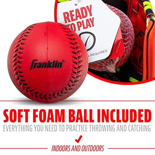 Franklin Sports Teeball Glove - Left and Right Handed Youth Fielding Glove - Neo-Grip - Synthetic Leather Baseball Glove - 9.0 Inch Left Hand Throw - Ready To Play Glove with Ball - Red