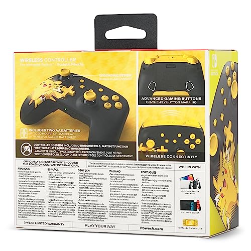 PowerA Wireless Nintendo Switch Controller - Pikachu Ecstatic, AA Battery Powered (Battery Included), Nintendo Switch Pro Controller, Mappable Gaming Buttons, Officially Licensed by Nintendo