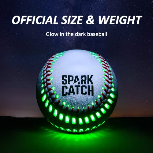 SPARK CATCH Light Up Baseball, Glow in The Dark , Perfect Gifts for Boys, Girls, and Players, Official Size and Weight with Genuine Leather (Neon Green)