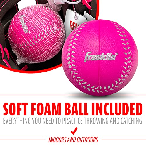 Franklin Sports unisex youth Right Handed Thrower Kids Baseball Gloves RTP Child s Tball Ball Set Boys Girls Teeball Mit, Graphite/Pink, 9.5 US