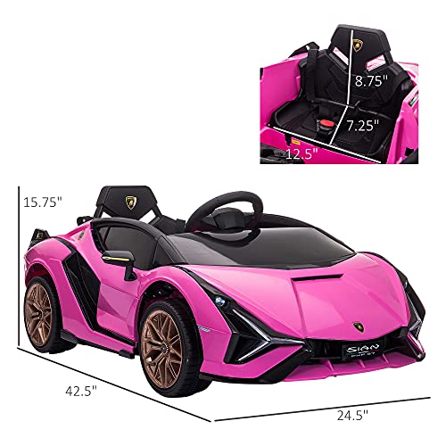 Aosom Lamborghini SIAN Licensed Kids Ride On Car, 12V Battery Powered Electric Sports Car Toy with Remote Control, Horn, Music, & Headlights for 3-5 Years Old, Pink