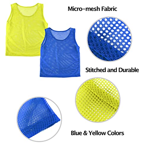 Super Z Outlet 12-Pack Nylon Mesh Team Practice Jerseys for Youth Sports (Blue/Yellow)