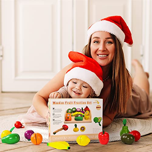 Wooden Play Food Sets for Toddlers Kitchen Accessories Cutting Montessori Toys for 2 Year Old Kids Pretend Play Fake Fruit Vegetable Toddler Toys 2-3 4 Years Girls Boys Christmas Birthday Gifts