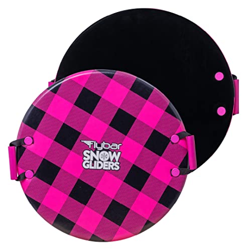 Flybar Snow Sled for Kids - Foam Saucer Disc Sled, Ages 6+, Easy Grip Handles, Durable Slick Bottom & PE Core Build, Lightweight Sleds for Kids, Snow Toys for Kids, Up to 110 lbs, 26" - Pink Plaid