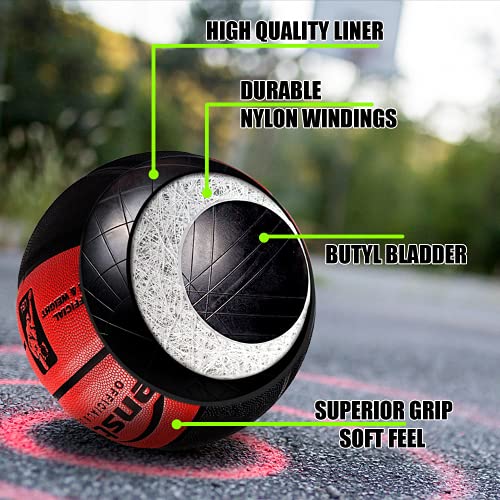 Senston 29.5'' Basketball Outdoor Indoor Rubber Basketball Ball Official Size 7 Street Basketball with Pump Red/Black