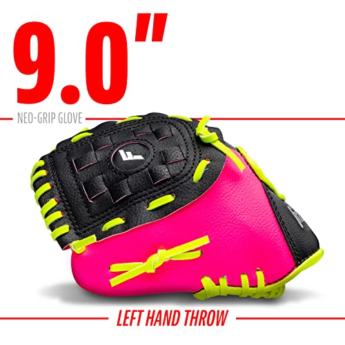 Franklin Sports Teeball Glove - Left and Right Handed Youth Fielding Glove - Neo-Grip - Synthetic Leather Baseball Glove - 9.0 Inch Left Hand Throw - Ready To Play Glove with Ball - Pink