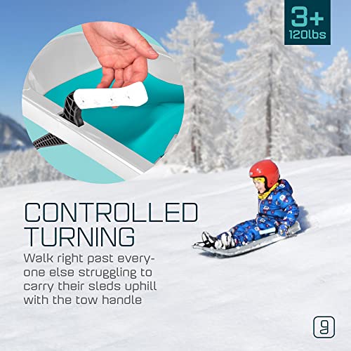 Gizmo Riders Tron Snow Sleds for Kids - Toboggan Sled, Bobsled, Durable Plastic Sled with Hand Brakes, Tow Strap, Anti-Slip Seat, Lightweight, Outdoor Toys, Snow Toys, Ages 3+, Up to 120 lbs
