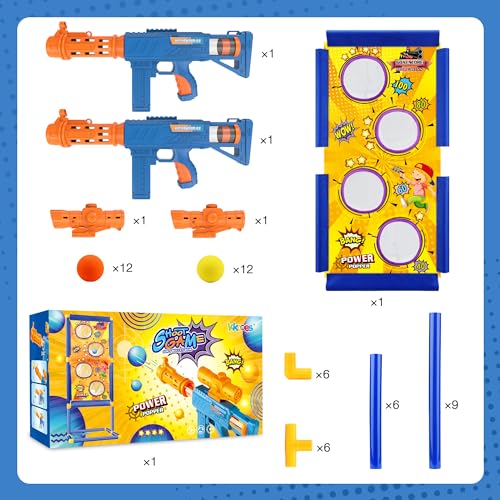 Shooting Game Toy for Boys - 2 Player Toy Foam Blaster Air Guns, 24 Foam Bullet Balls Popper & Standing Shooting Target, Birthday Gifts for Age 3 4 5 6 7 8 9 10-12 Years Old Kids, Girls