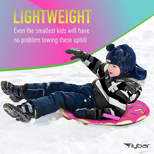 Flybar Snow Sled for Kids - Foam Saucer Disc Sled, Ages 6+, Easy Grip Handles, Durable Slick Bottom & PE Core Build, Lightweight Sleds for Kids, Snow Toys for Kids, Up to 110 lbs, 26" - Pink Donut