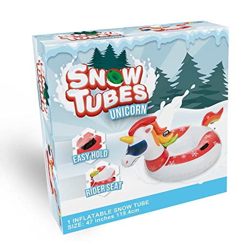 JOYIN 47” Inflatable Snow Tube for Kids and Adults, Heavy-Duty Snow Tube for Sledding, Great Inflatable Snow Tubes for Winter Fun and Family Activities (Unicorn)