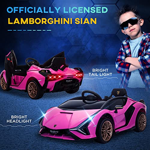 Aosom Lamborghini SIAN Licensed Kids Ride On Car, 12V Battery Powered Electric Sports Car Toy with Remote Control, Horn, Music, & Headlights for 3-5 Years Old, Pink