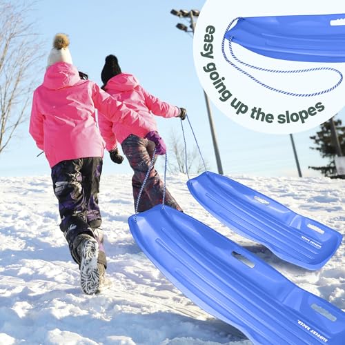 Slippery Racer Downhill Xtreme Flexible Adults and Kids Plastic Toboggan Snow Sled for Up to 2 Riders with Pull Rope and Handles, Blue