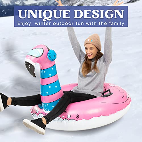 JOYIN 47” Inflatable Snow Tube for Kids and Adults, Heavy-Duty Snow Tube for Sledding, Great Inflatable Snow Tubes for Winter Fun and Family Activities (Flamingo)