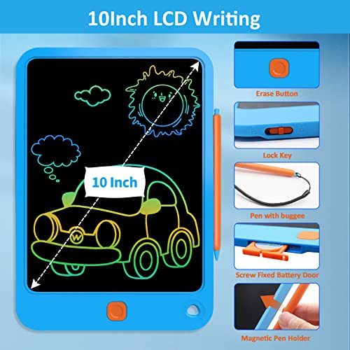 LCD Writing Tablet 10 Inch, Toys for 3 4 5 6 7 8 9 10 Year Old Boys Girls, Colorful Doodle Board Drawing Tablet, Gift for Boys Toddlers Age 3-12 Years, Memo Board, Drawing Pads with Lanyard(Blue)