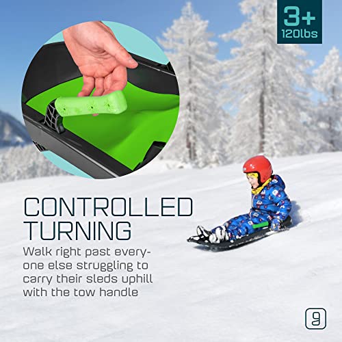 Gizmo Riders Tron Snow Sleds for Kids - Toboggan Sled, Bobsled, Durable Plastic Sled with Hand Brakes, Tow Strap, Anti-Slip Seat, Lightweight, Outdoor Toys, Snow Toys, Ages 3+, Up to 120 lbs