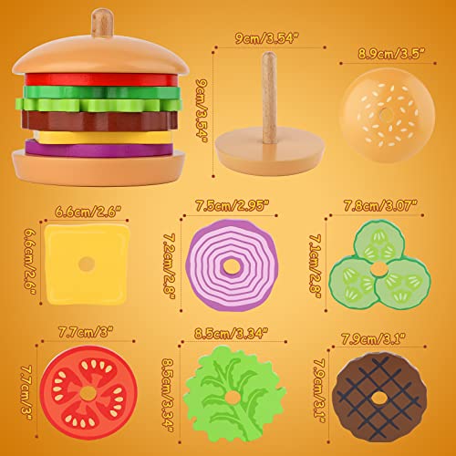 Aizweb Montessori, Stacking Toys- Wooden Burger for 3 Year Old Toddlers and Kids Preschool, Fine Motor Skill Educational Learning Toy, Blocks for Toddlers Gift