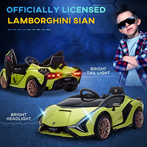 Aosom Lamborghini SIAN Licensed Kids Ride On Car, 12V Battery Powered Electric Sports Car Toy with Remote Control, Horn, Music, & Headlights for 3-5 Years Old, Green
