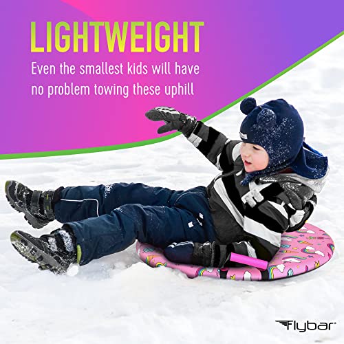 Flybar Snow Sled for Kids - Foam Saucer Disc Sled, Ages 6+, Easy Grip Handles, Durable Slick Bottom & PE Core Build, Lightweight Sleds for Kids, Snow Toys for Kids, Up to 110 lbs, 26" - Pink Unicorn