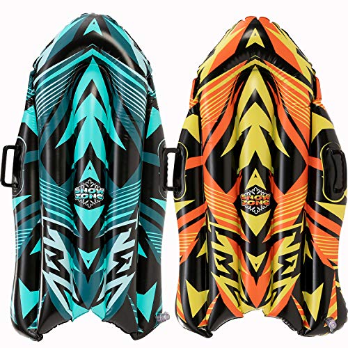 JOYIN Inflatable Snow Sleds (2 Pack), 40" Heavy Duty Snow Tube with Handles, Cold Resistant Snow Sled for Kids and Adults Winter Toys Gifts,Toboggan for Family Winter Outdoor Activities
