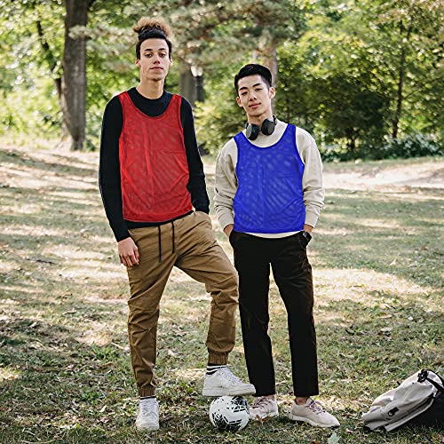 Super Z Outlet 12-Pack Nylon Mesh Team Practice Jerseys for Youth Sports (Red/Blue)