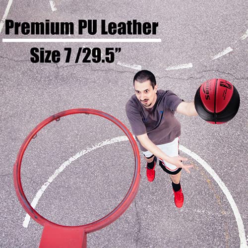 Senston 29.5'' Basketball Outdoor Indoor Rubber Basketball Ball Official Size 7 Street Basketball with Pump Red/Black