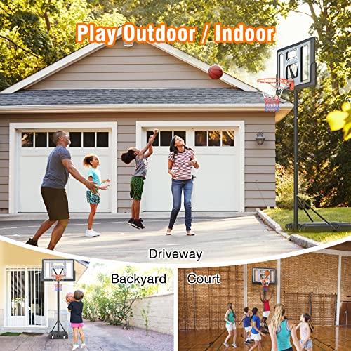 Yohood Basketball Hoop Outdoor 10ft Adjustable, Portable Basketball Hoop Goal System for Kids Youth and Adults in Backyard/Driveway/Indoor, 44 Inch Shatterproof Backboard